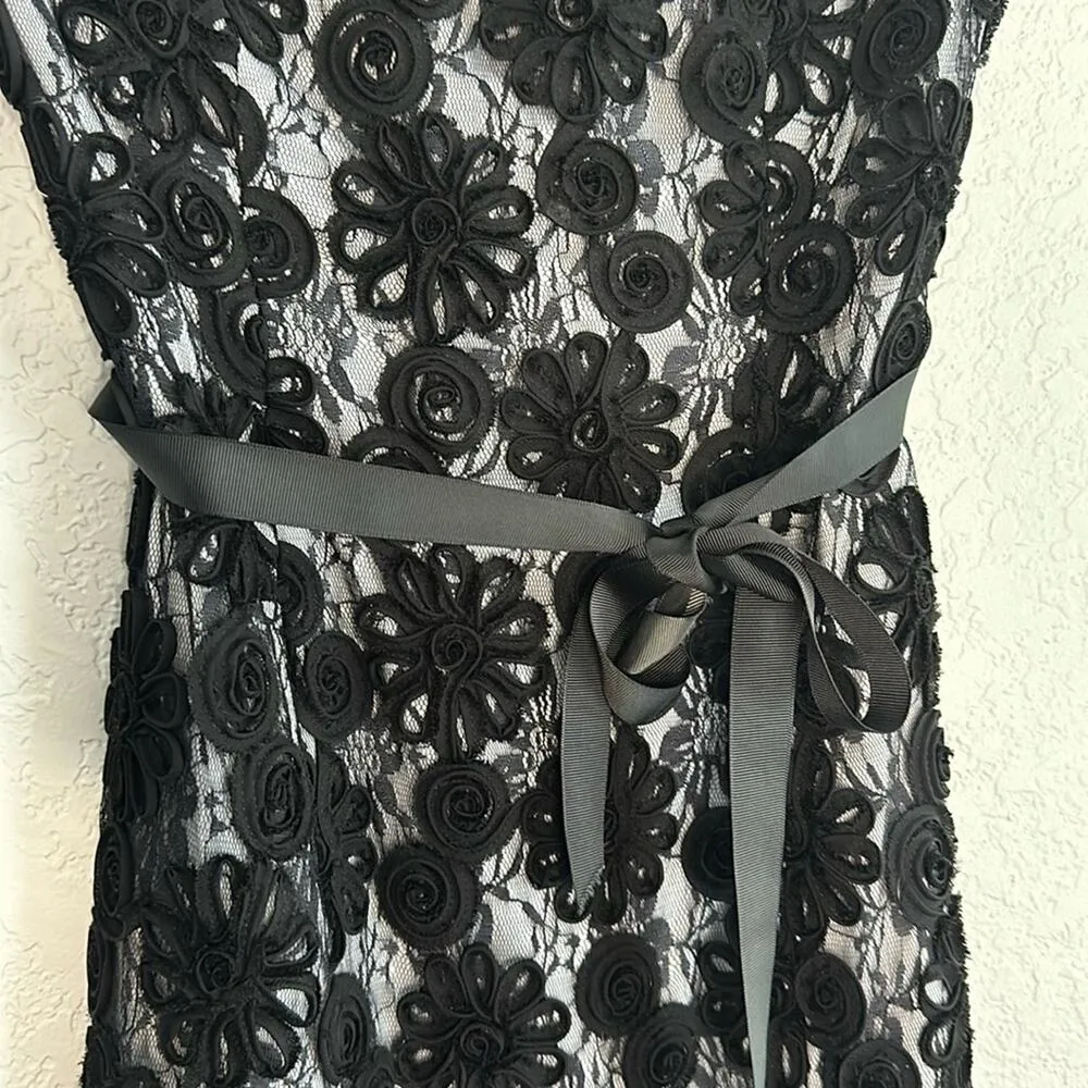 Alex Evenings Black Embellished Goth Cocktail Dress Wedding Ribbon Lace 3D  Rose Size 6 - $40 (77% Off Retail) - From Audra