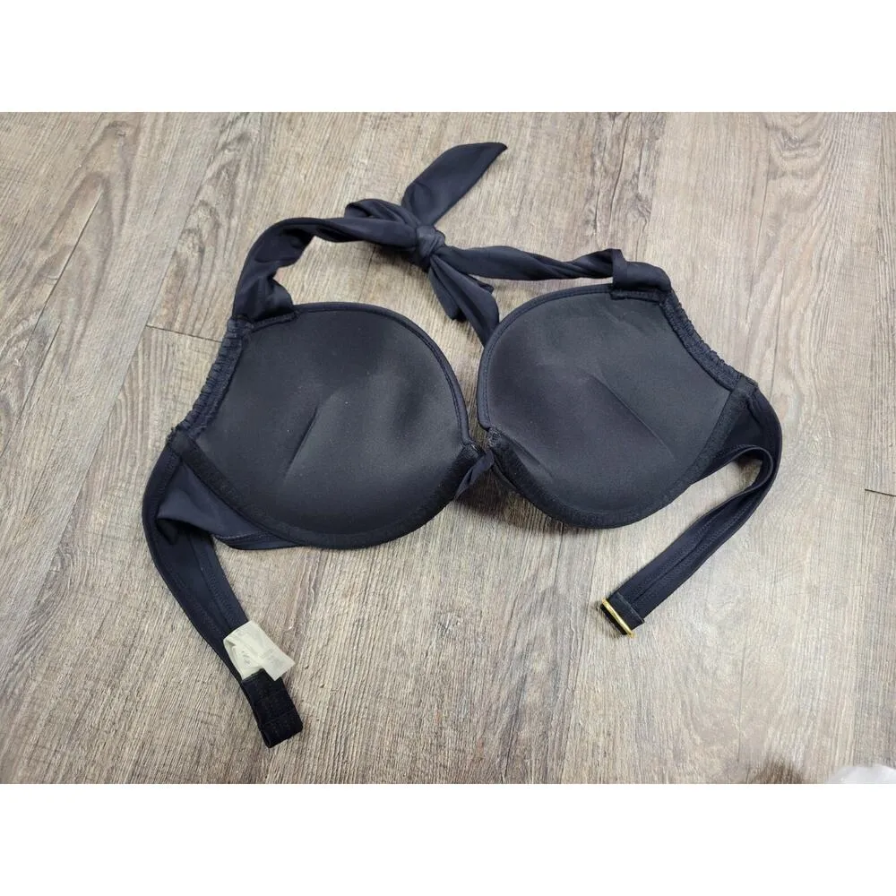 Victoria Secret Halter Bikini Swim Top 36B Solid Black Padded Push Up Bathing - Image 4