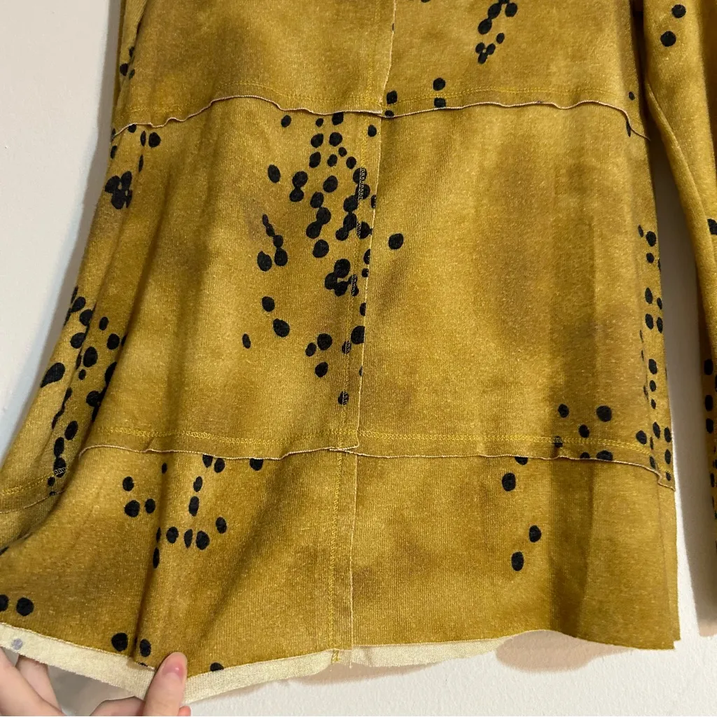 Ozai n Ku Dot Knit Long Sleeve Mock Neck Sweater Blouse Yellow Small Lagenlook - Image 5