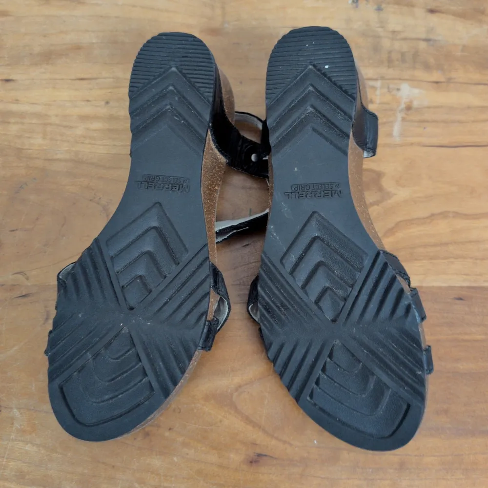 MERRELL Women's Revalli Aura Wedge Strappy Black Leather Sandal Size 8 - Image 3