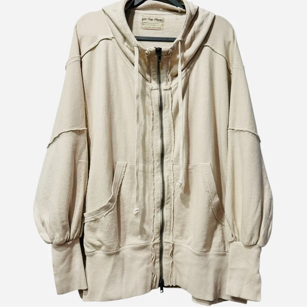 New We the Free Camden Zip Up Hoodie Summer Khaki Cream Oversized Sweatshirt S - Image 5