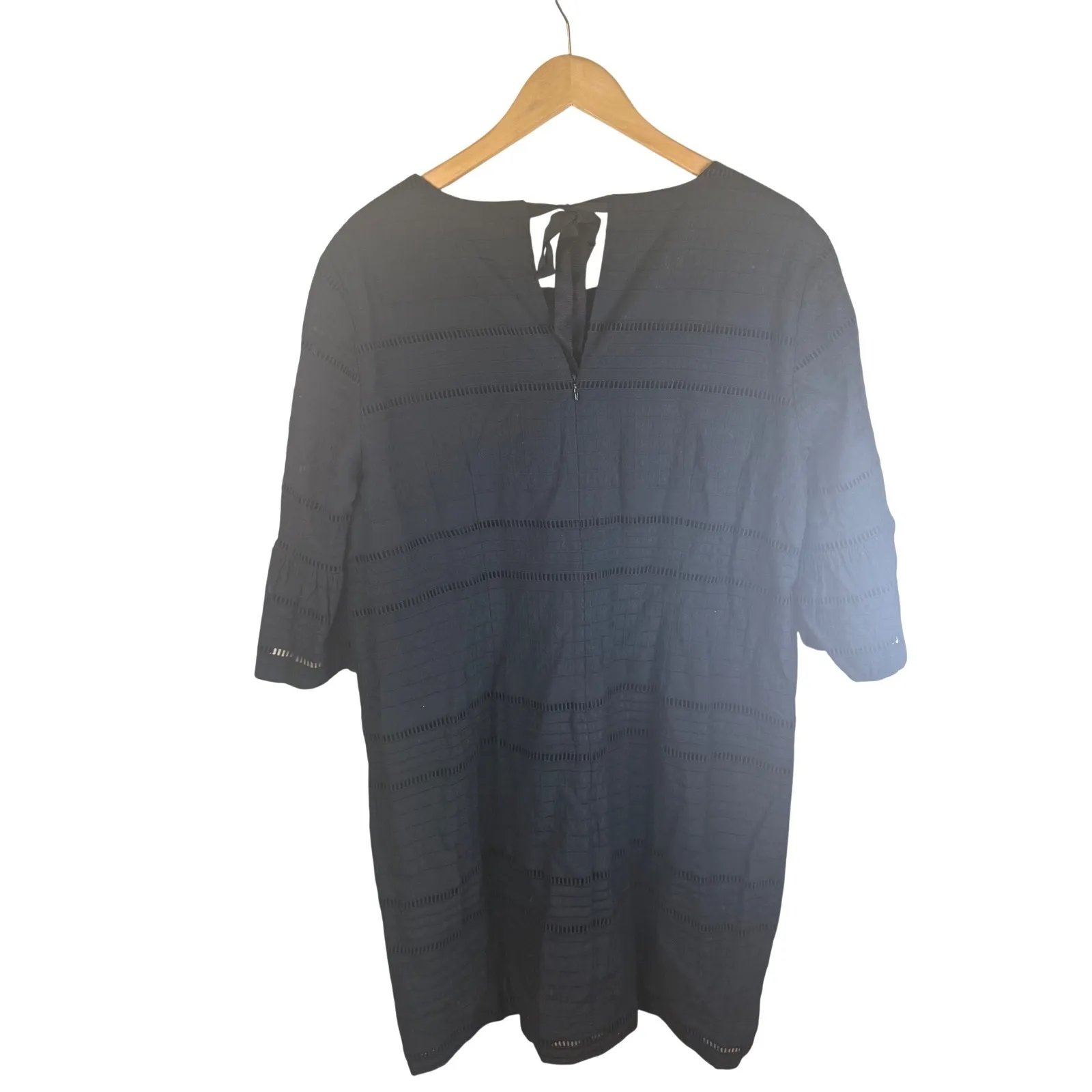 J. Crew Black Eyelet Lace Trim Bell Sleeve Shift A-Line Dress Size 14 Whimsigoth - Image 8