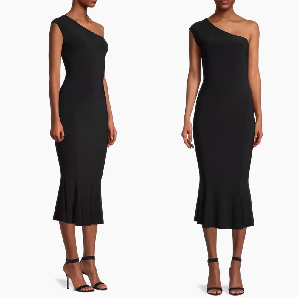 NEW NWT Norma Kamali One Shoulder Fishtail Midcalf Midi Dress In Black - Image 3