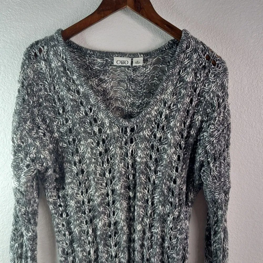 Cato M Loose Knit Open Knit Tunic Length Sweater in Gray n White - Image 7