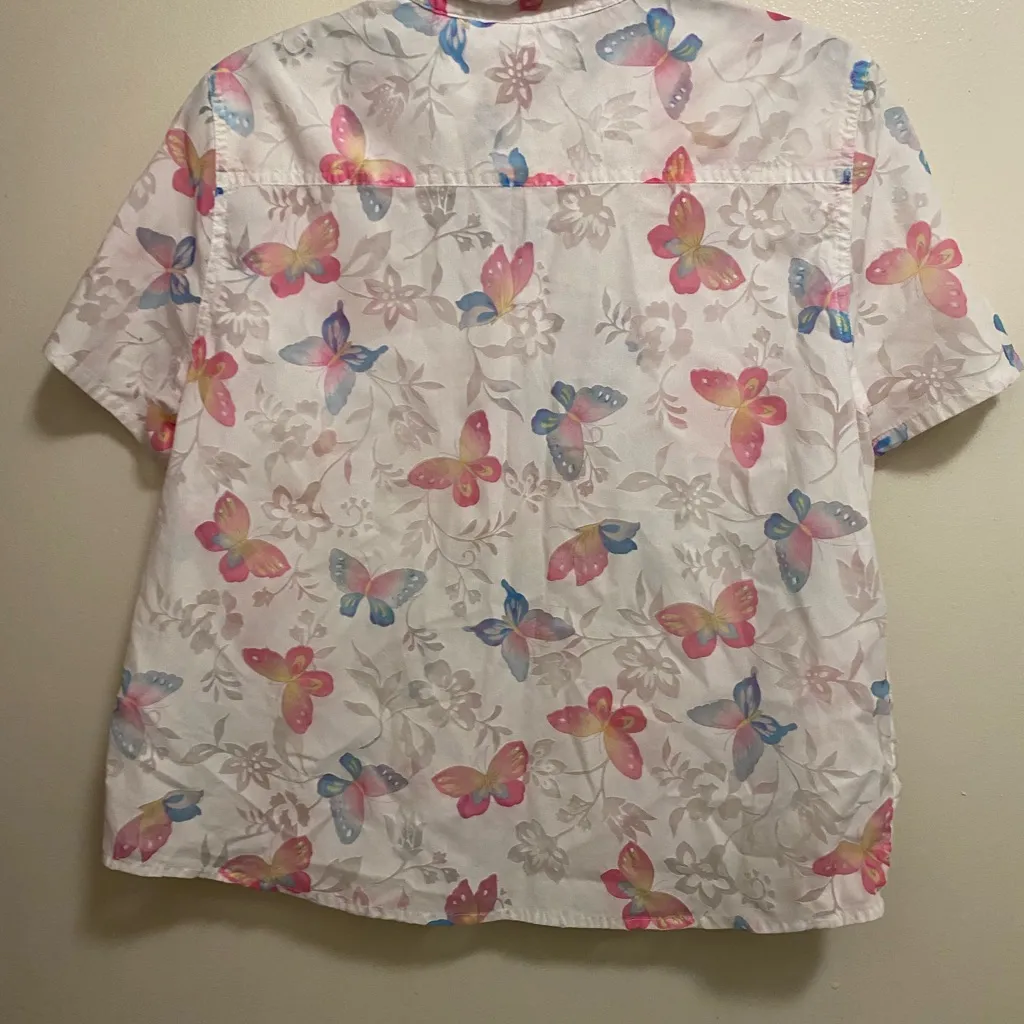 Alfred Dunner Womens Top Blouse 16P Butterflies Pastel On White Butterfly Print - Image 5