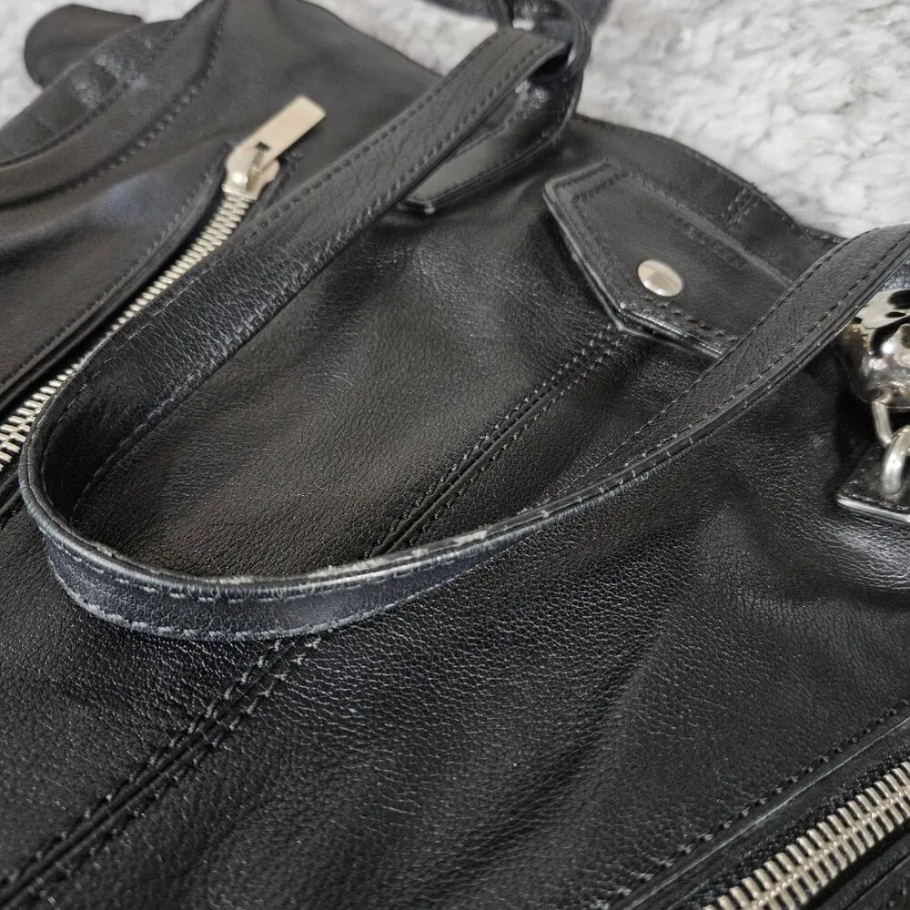 READ Alexander McQueen Leather Skull Padlock Zip Around Biker Bag Black - Image 8