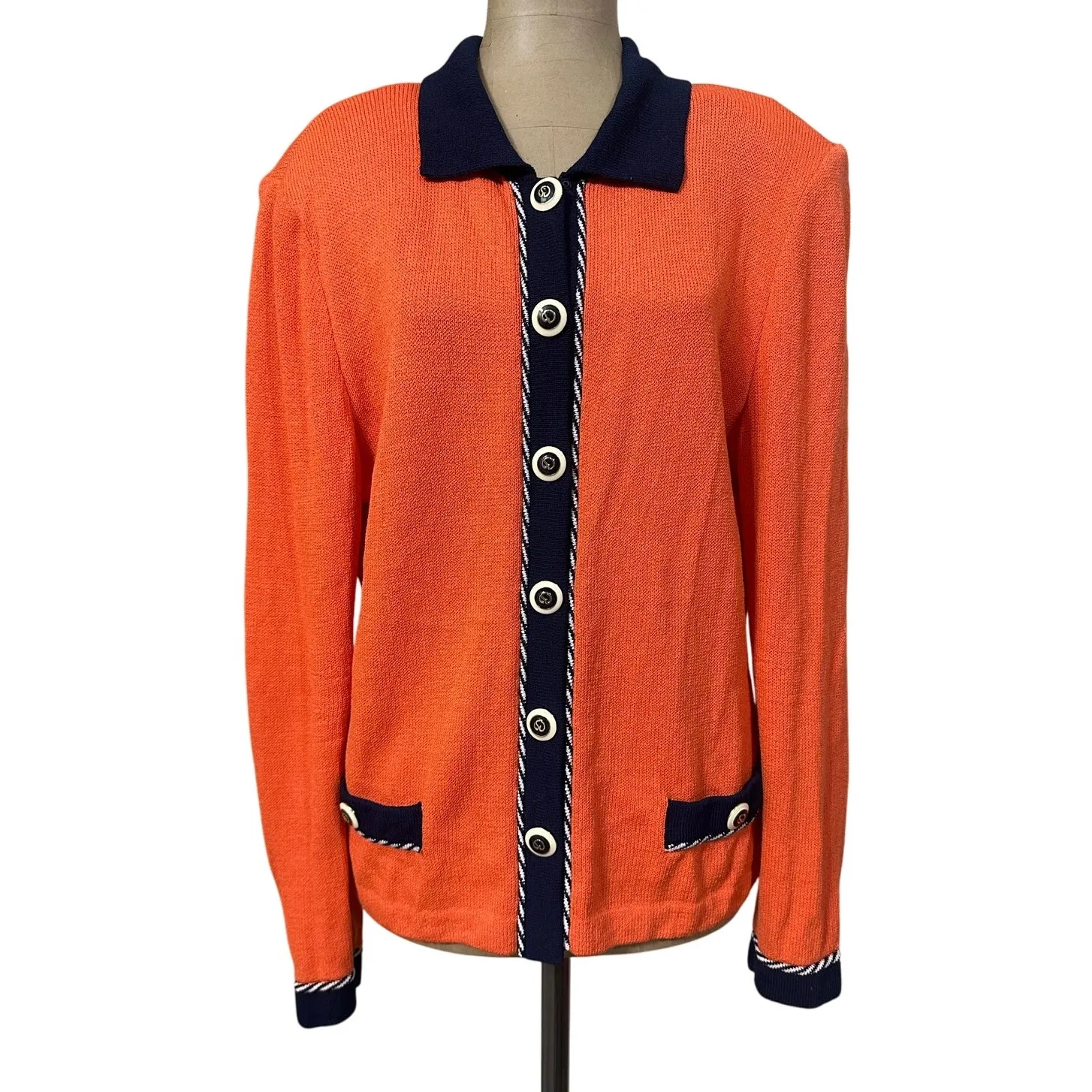 St. John Vintage Cardigan Orange Santana Button Front Collar Neckline - Image 3