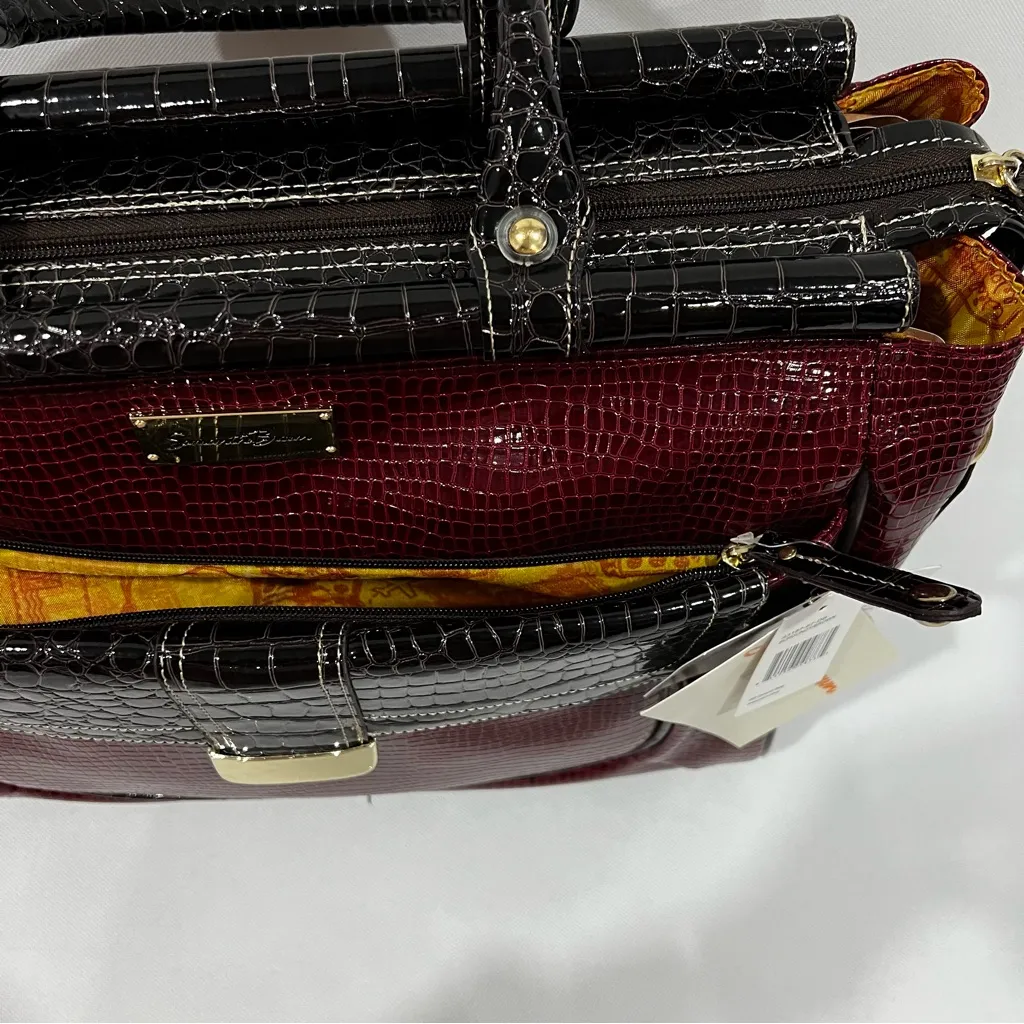 Samantha Brown Burgundy Brown Glazed Croc Embossed Travel Tote Bag Carry - Image 7