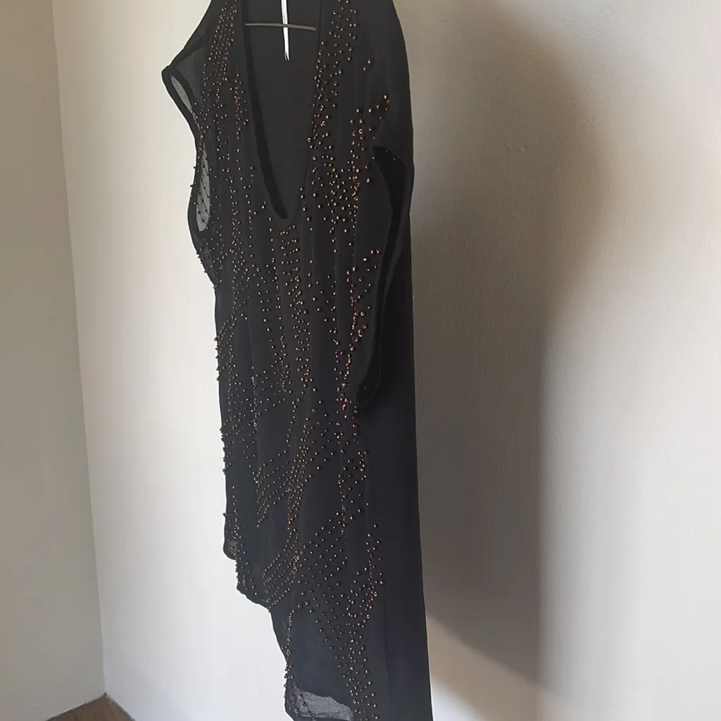 Petticoat Alley Black Sheer Top with Gold Beading Size S - Image 6