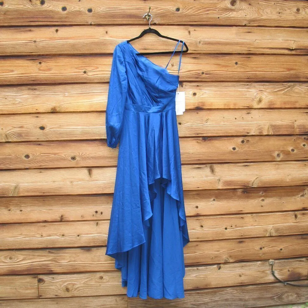 NWT Mac Duggal HIGH LOW ONE SHOULDER FLOWY GOWN Blue Size 6 49141 - Image 6