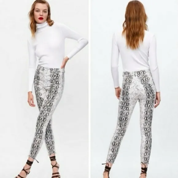 New Zara Snake Print High Rise Skinny Raw Hem Crop Jeans sz 6 - Image 9