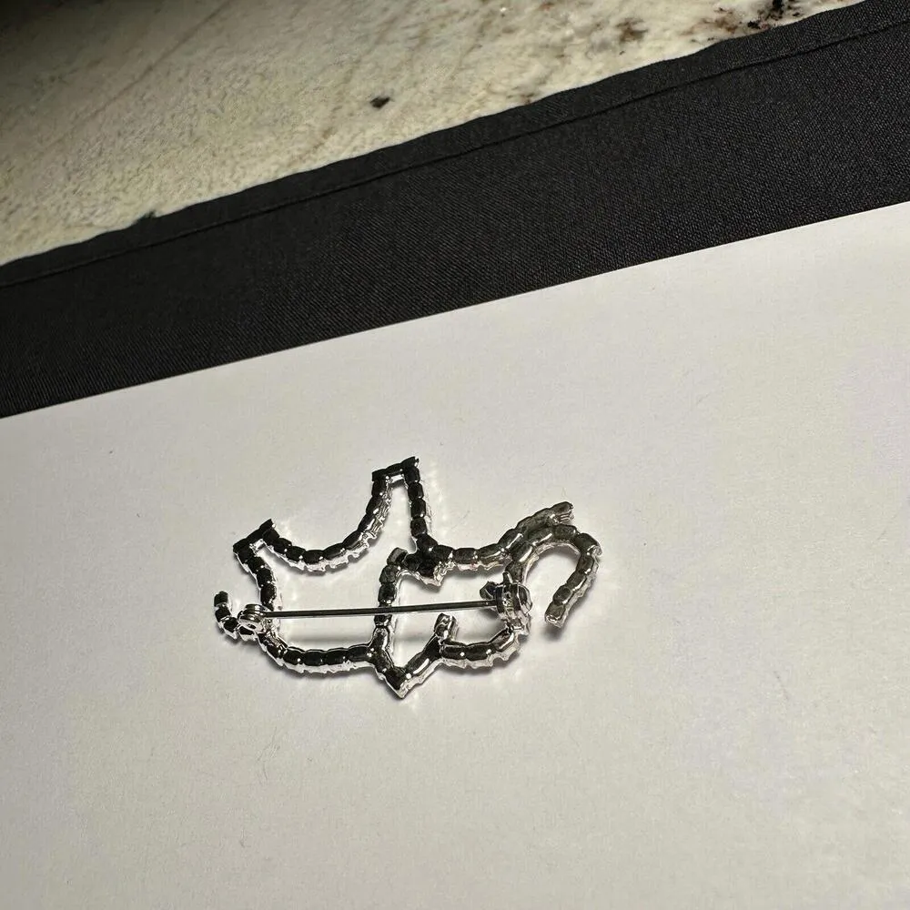 Rhinestone Elephant Silver Tone Animal Brooch Pin Black & Clear - Image 5