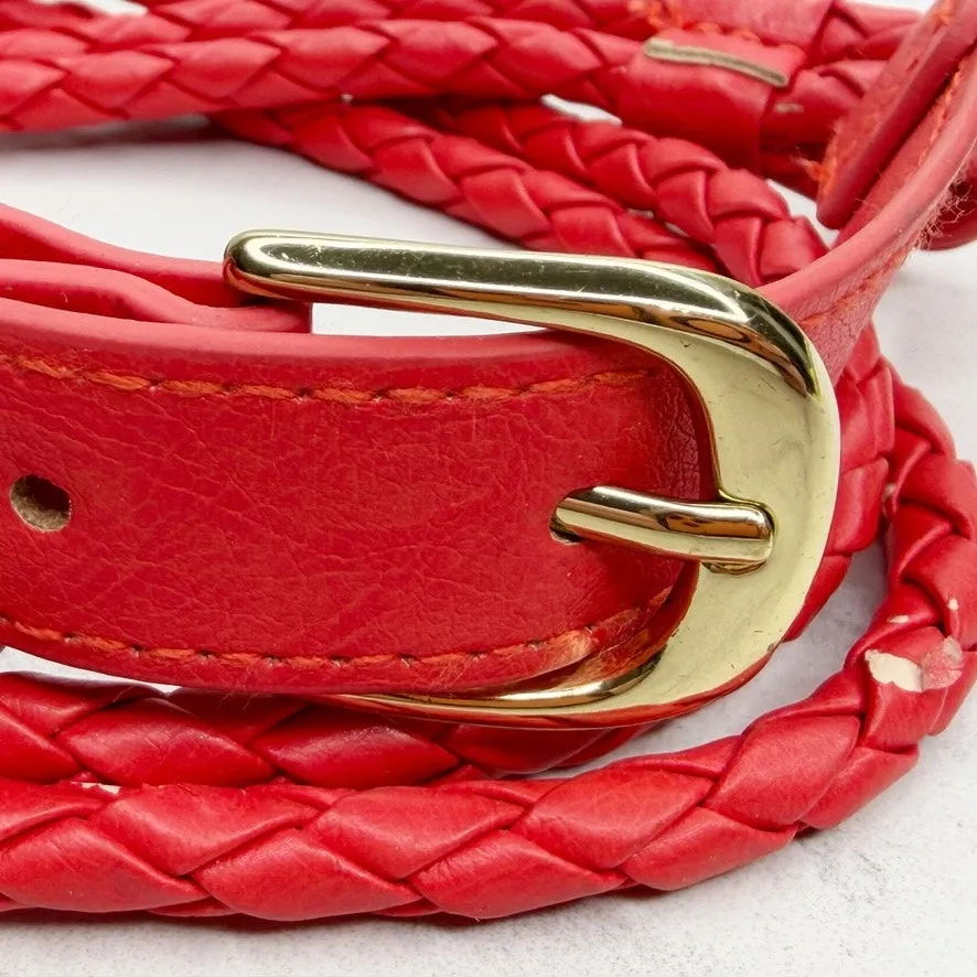 H&M Womens Red Braided Faux Leather Belt Extra Small (XS) ✨ - Image 5