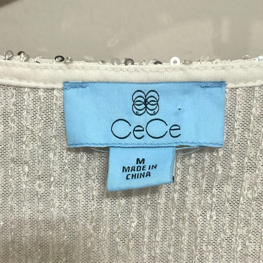 CeCe Silver Sequin Blouse Top Sz Med NWT Cowl Neck Sparkle Evening Holiday Party - Image 3
