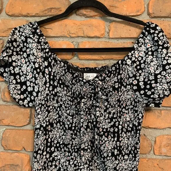 Japna Women's Ditsy Floral Smocked Tiered Ruffle Short‎ Sleeve Mini SunDress M - Image 2