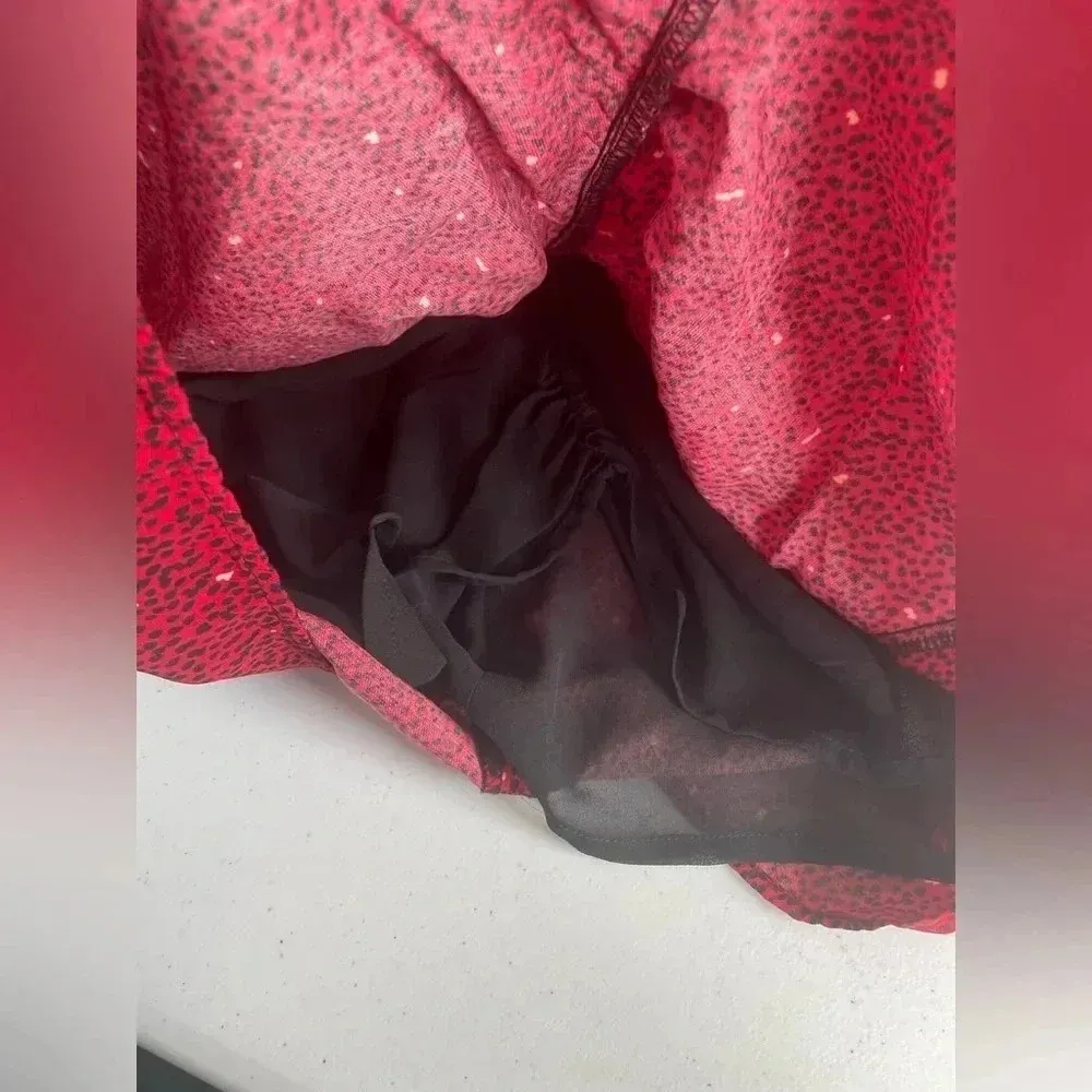 Zara Bodycon Red Black Animal Print Deep V Neck Long Sleeve Mini‎ Dress EUC 0087 - Image 8