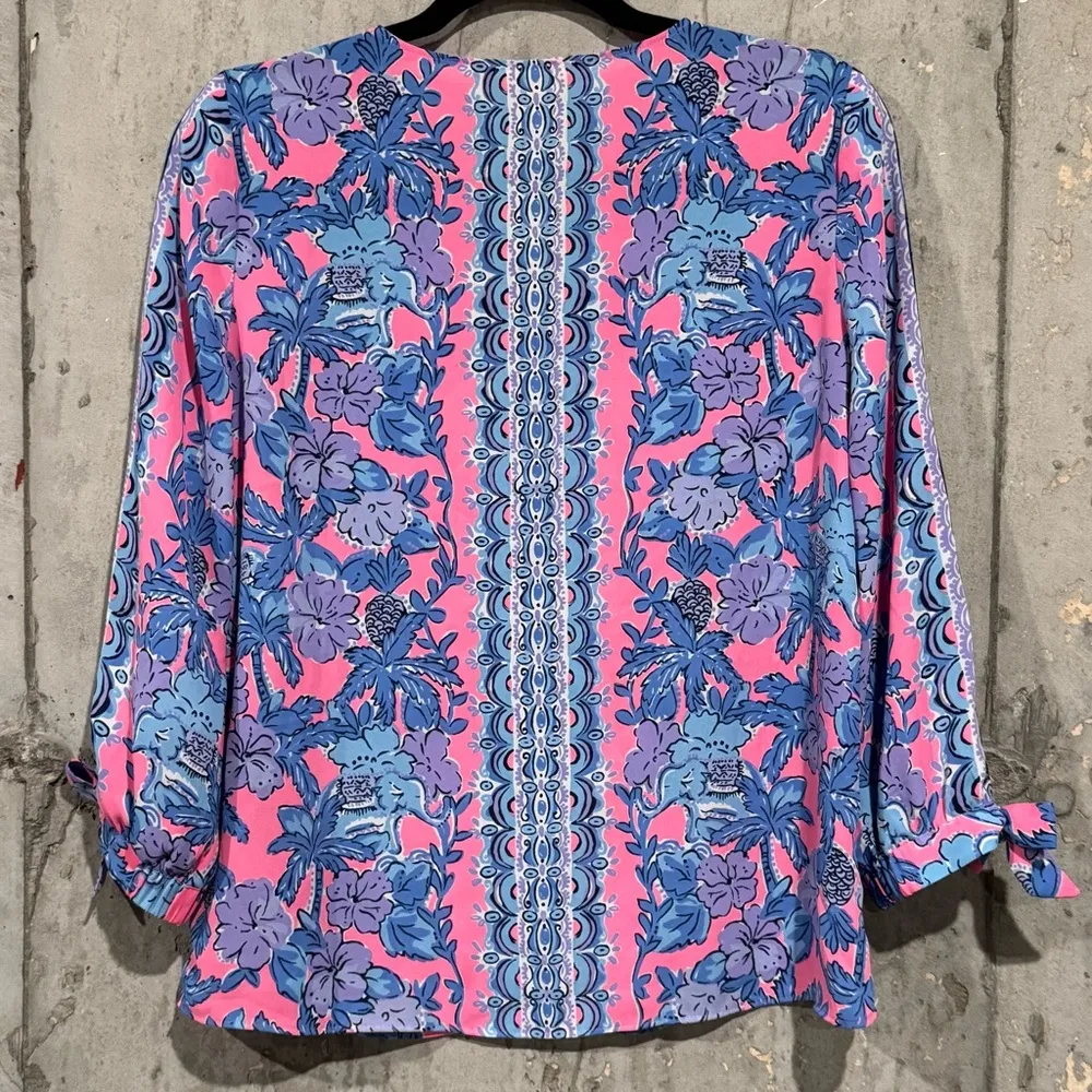 Lilly Pulitzer XS Soleil Pink Palm Paradise Pamala Lileeze Blouse Preppy Resort - Image 2