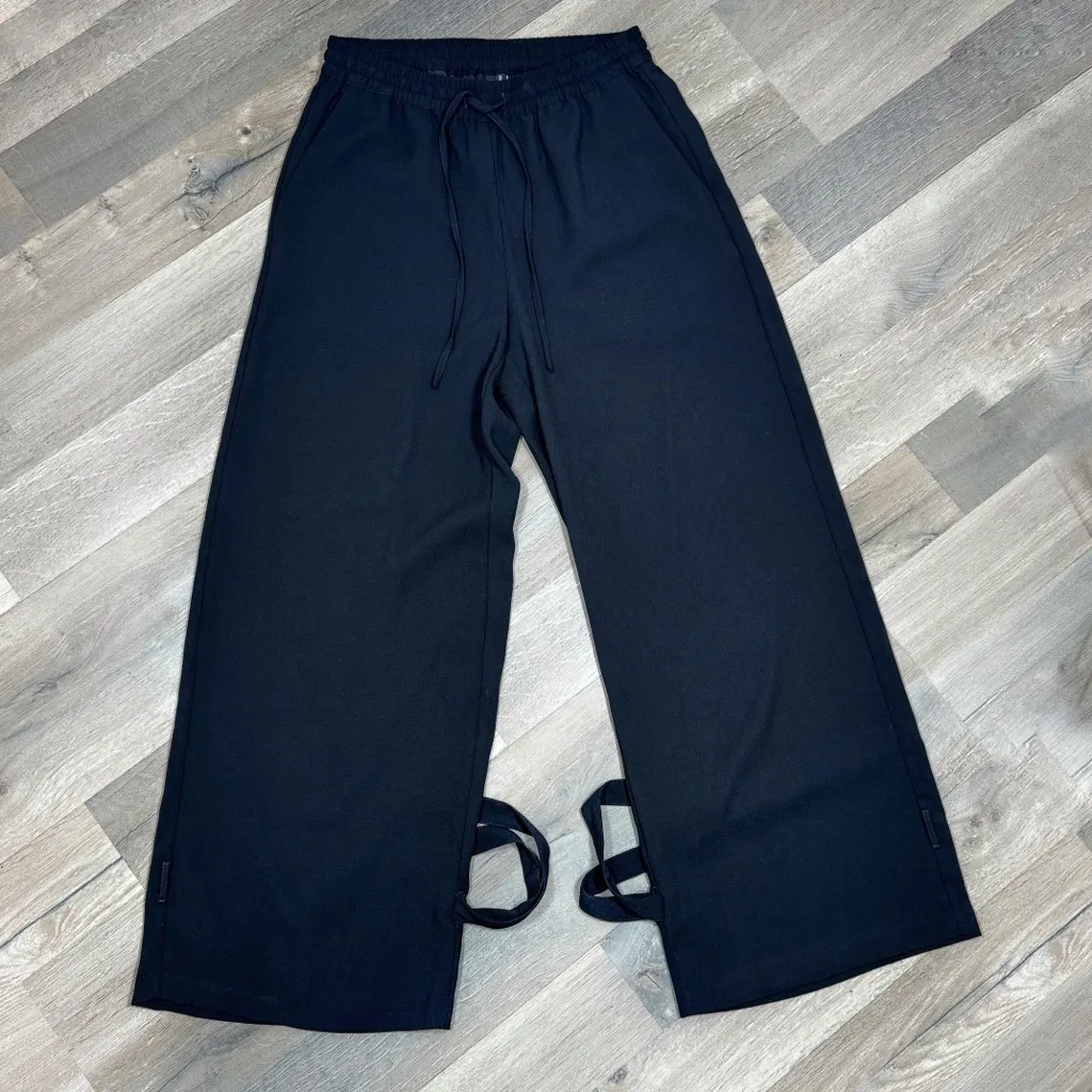 Vero Moda Stormi Tie Cuff Wide Leg High Waist Slouchy Pants Black Small - Image 5