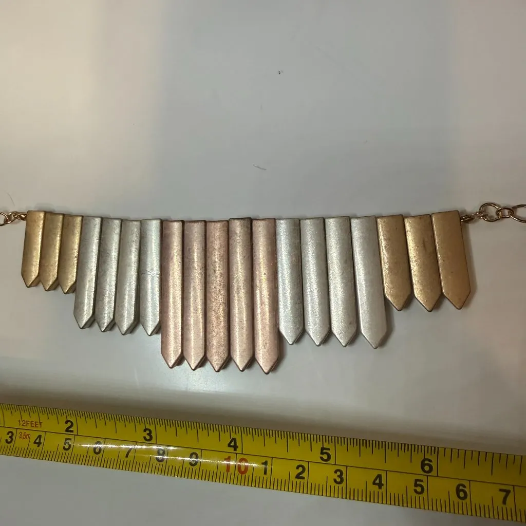 Vintage Mixed Metal Spike Bib Necklace Gold Silver & Rose Gold Geometric Collar - Image 4