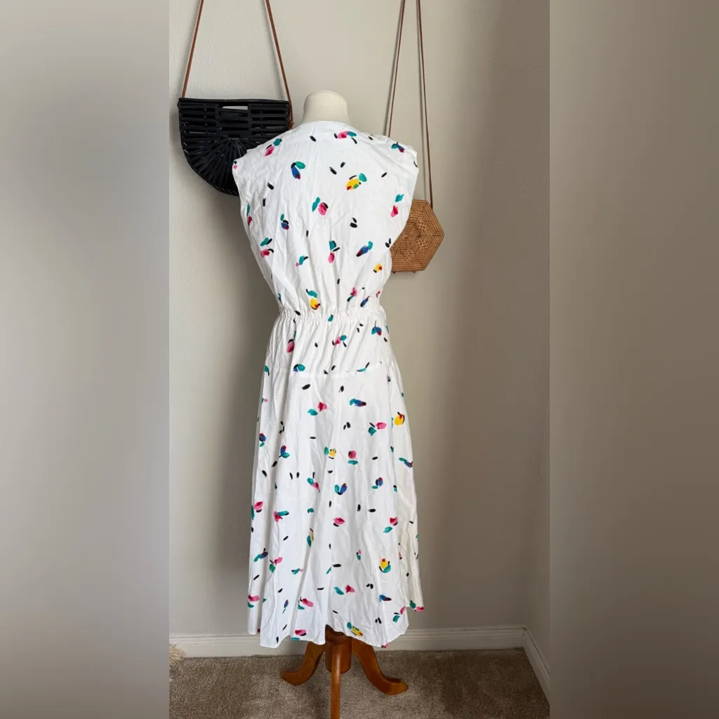 Vintage 1980s Sleeveless Summer Maxi Dress White Size L - Image 2