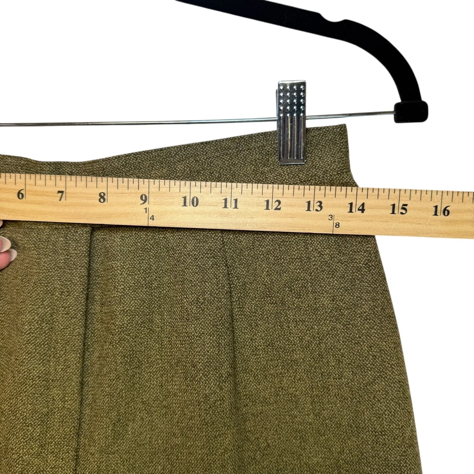 Jones New York Petite Virgin Wool Tweed Dress Tailored Pants Olive Green Size 8P - Image 9