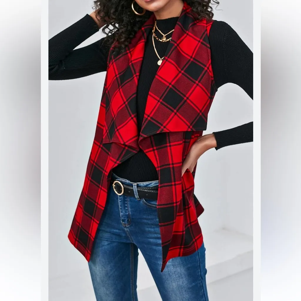 Red and Black Checkered Vest Size M - Image 7