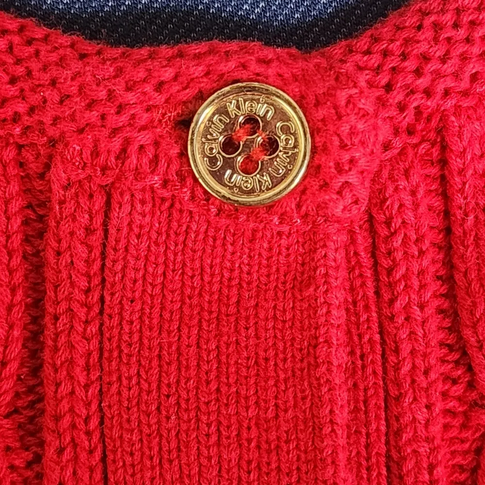 Calvin Klein Cotton Cable Knit Cardigan Sweater Gold Buttons - Image 5