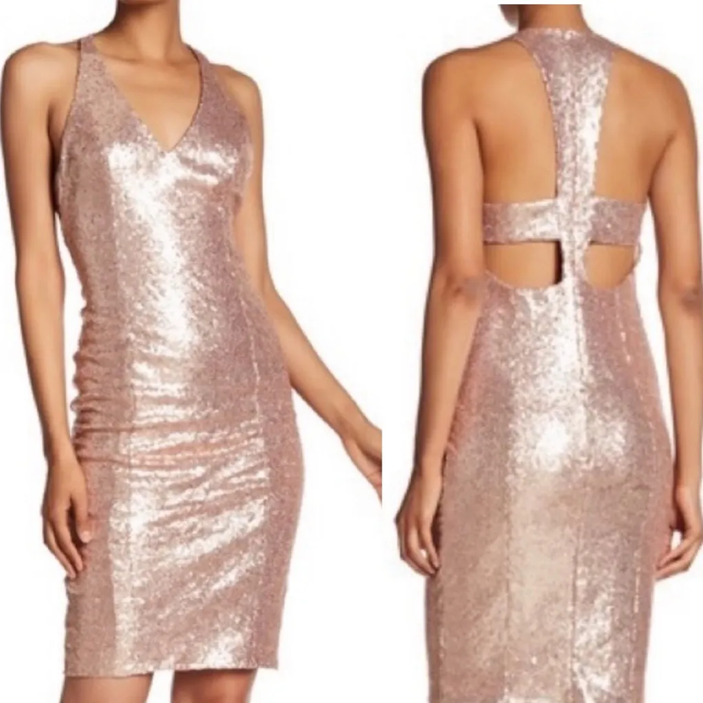 Jay X Jay Godfrey V Neck‎ Cutout Sequin Dress in Rose Gold Desert Mist sz 4 Pink - Image 2