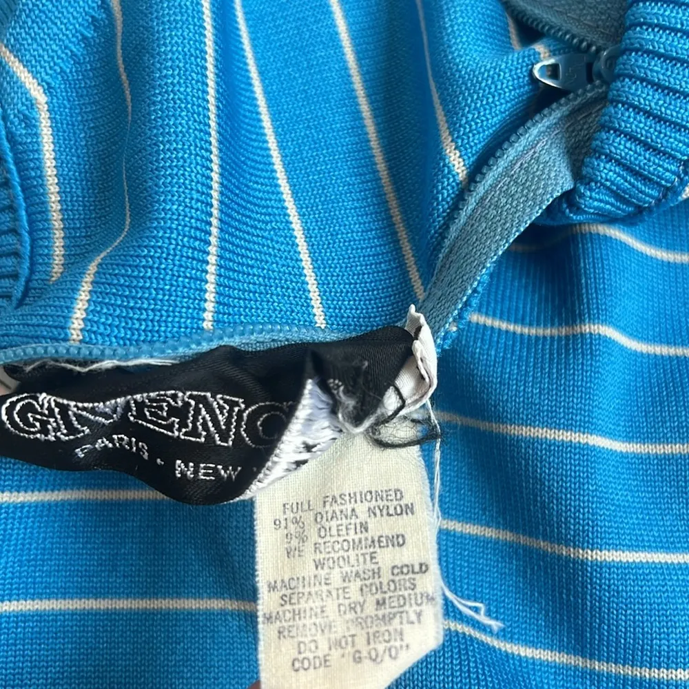 Vintage  BLUE/WHITE Striped Button Down Sweater WITH SCARF  SIZE 36 #40 - Image 5