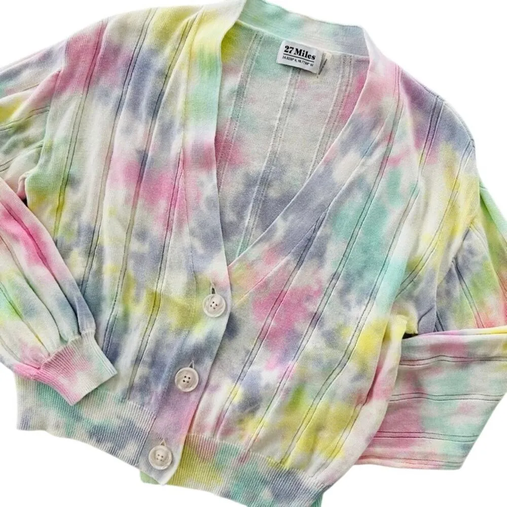 27 Miles Malibu Keaton Rainbow Dye Cardigan Sweater Small Cotton Pink - Image 3