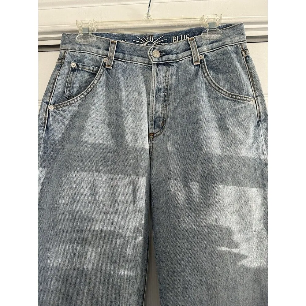 Daily Blue Mantra Jeans Wide Barrel Leg Button Fly High Rise in Lake Blue Sz 31 - Image 6