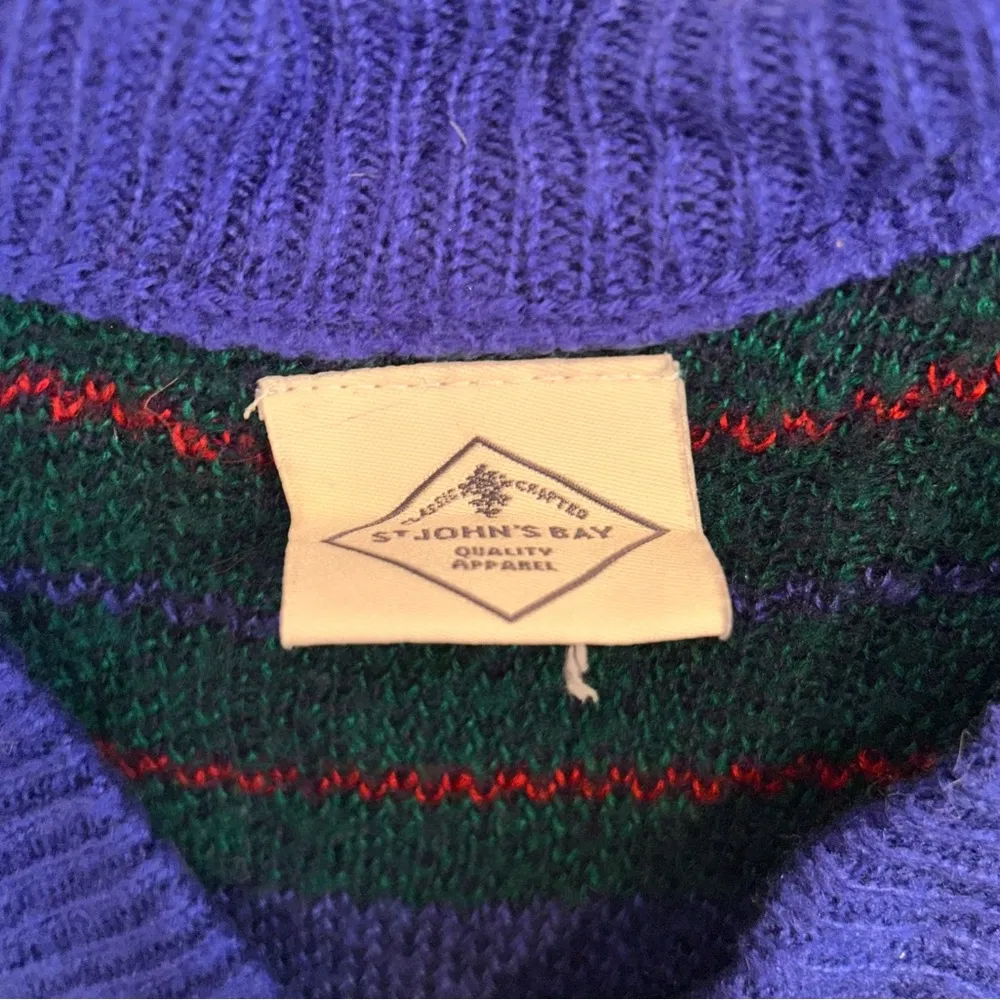 Vintage Blue Plaid Knit Sweater St. John’s Bay Women’s Size Medium Lightweight! - Image 2