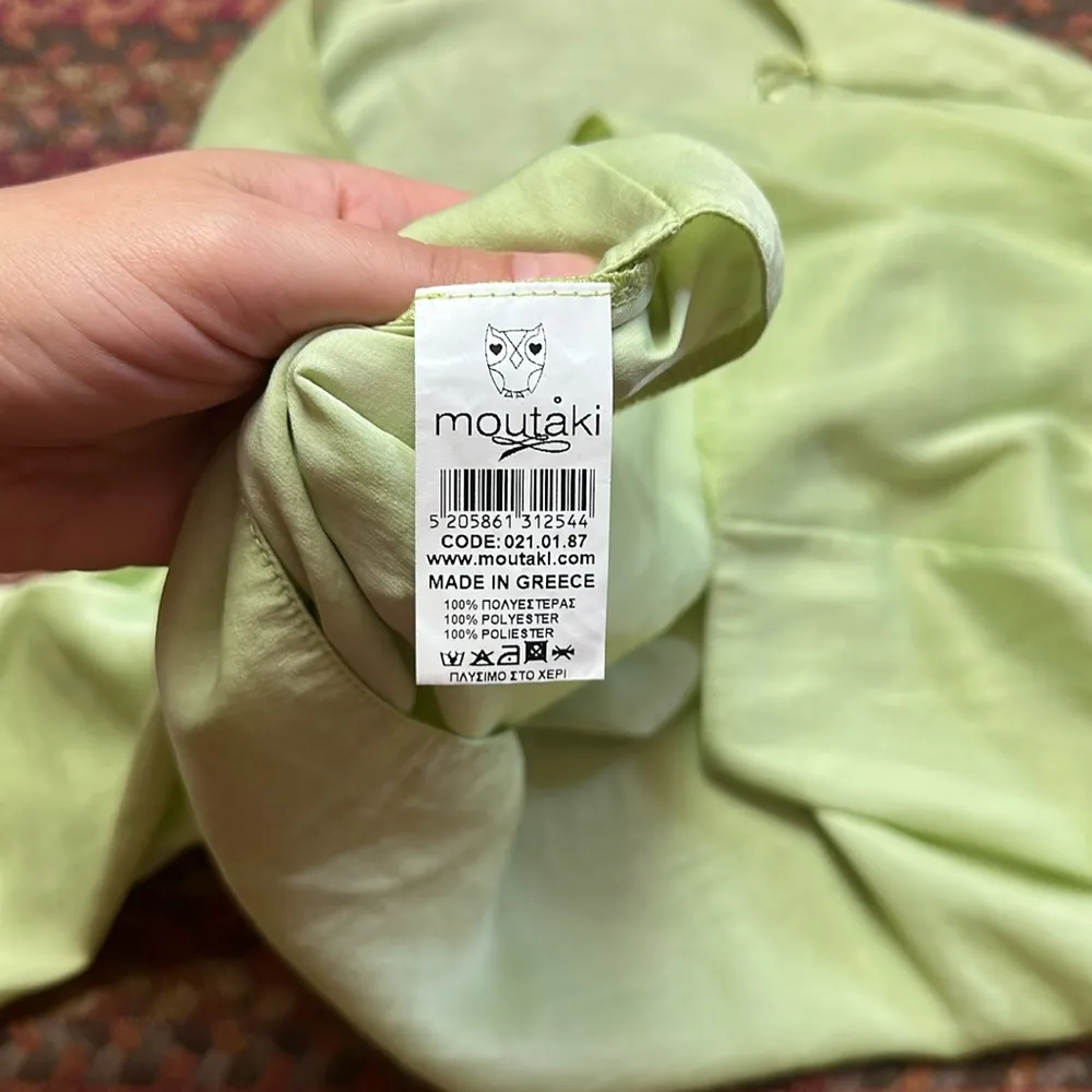MOUTAKI GREEK GREECE GREEN 3/4 SLEEVE BLOUSE Silky lightweight BOAT NECK - Image 5