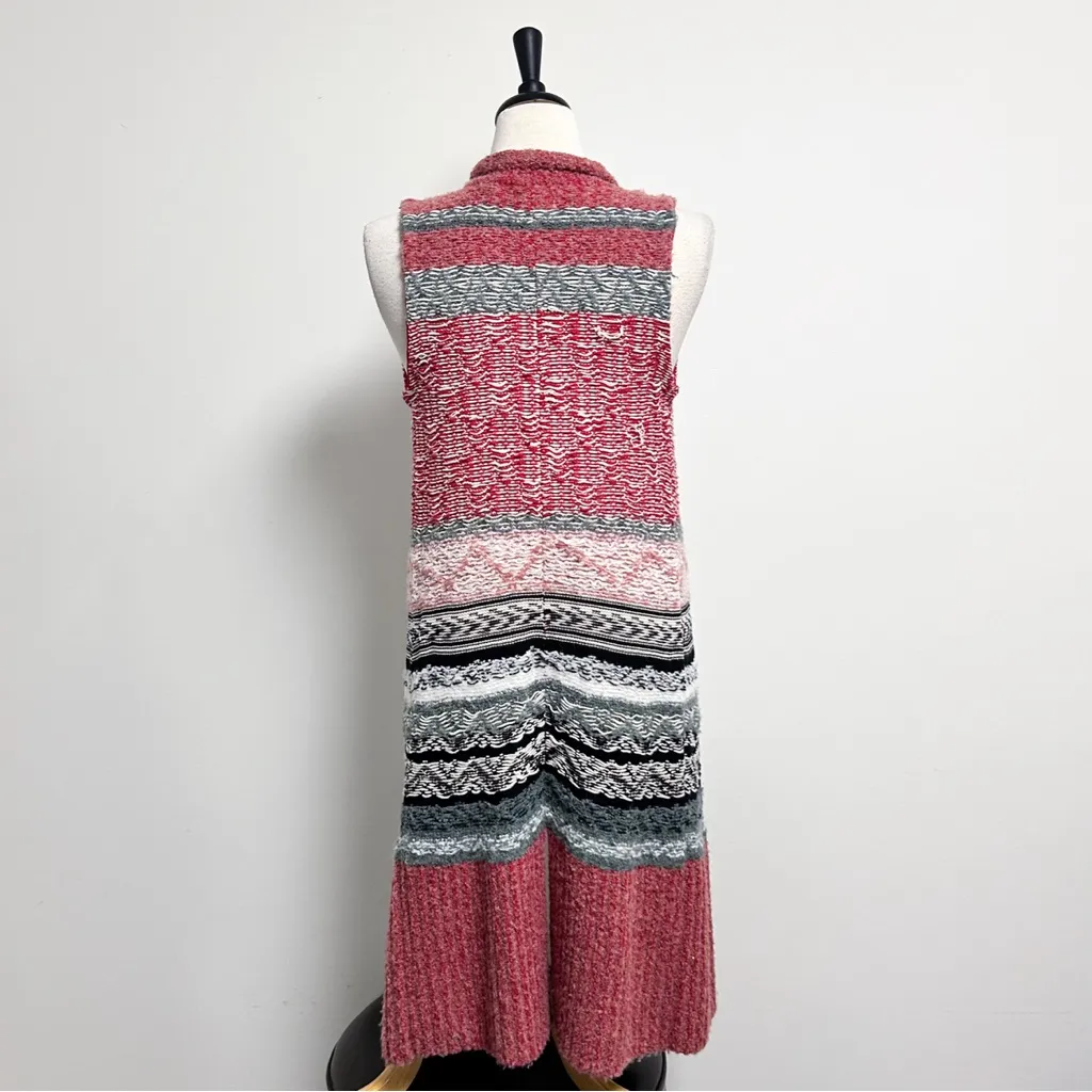 Anthropologie Sleeping On Snow Red Ivory Quillins Jacquard Open Vest Duster M/LP Size undefined - Image 4