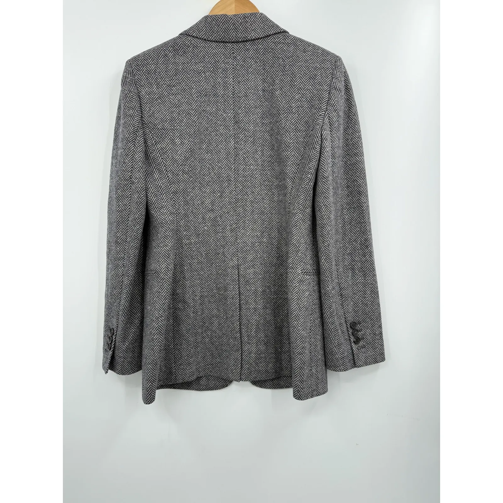 Theory Blazer Womens 6 Gray Herringbone Wool Blend Button Front Abbot Lined - Image 8