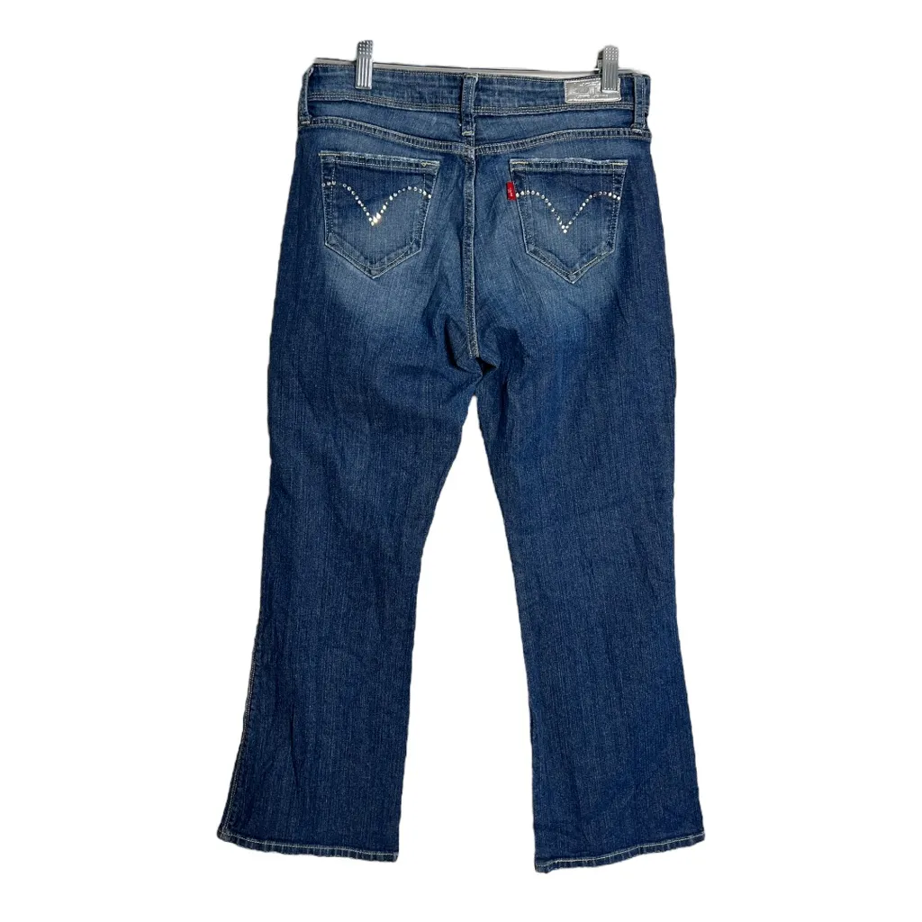 Levi's Night Blues Boot Cut Jeans Blue Medium Wash Fading Whiskering Rhinestones - Image 2