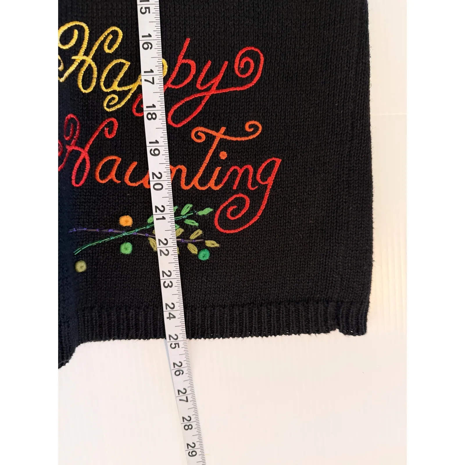 Vintage Halloween Bear Pumpkin Sweater‎ Vest Sz XL Orange Black "Happy Haunting" - Image 9