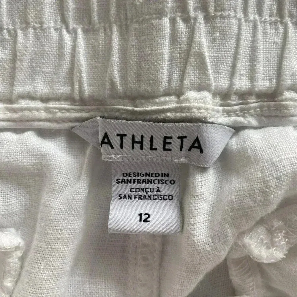 Athleta Cabo Linen‎ Jogger Pants Women's Size 12 White Pull On Elastic Pockets - Image 7