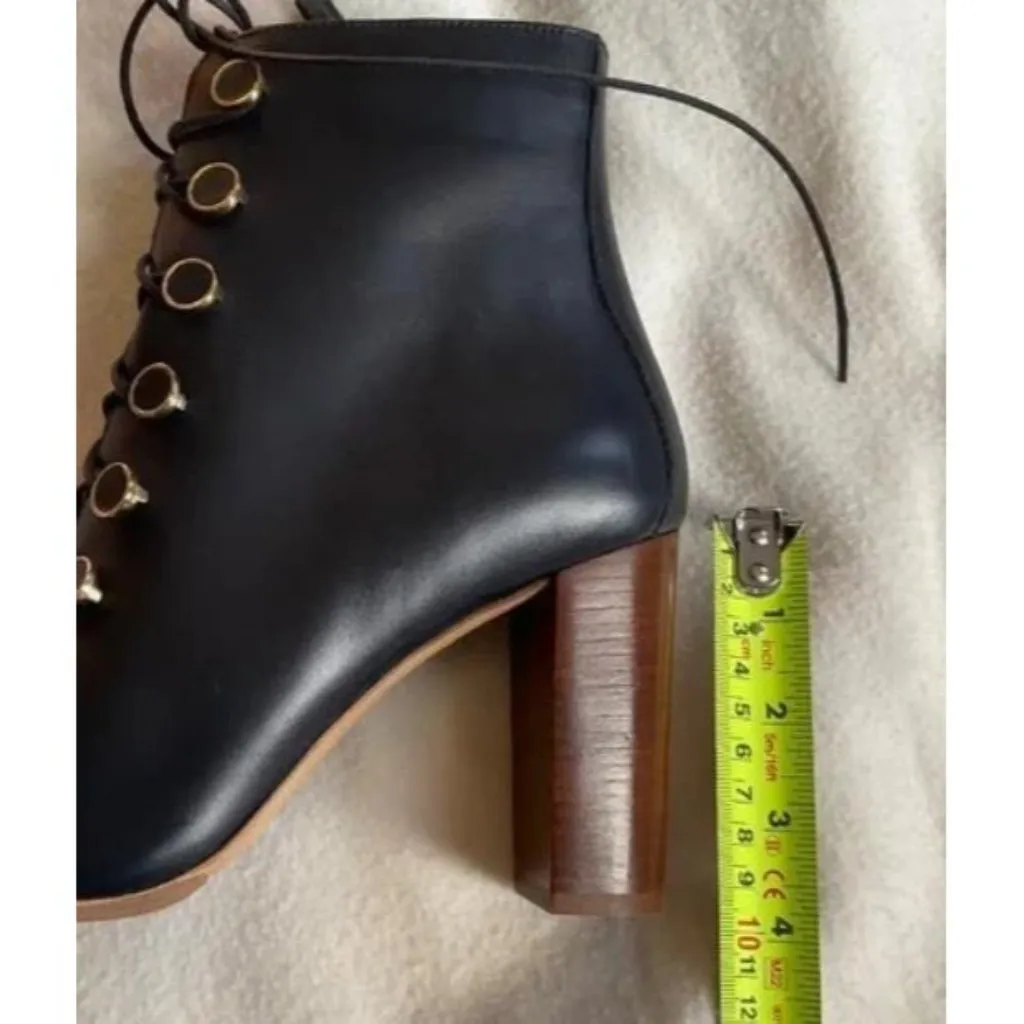 NWB Sezane High Pauline Lace-up Ankle Boots navy blue golden buttons 35 us4 - Image 10