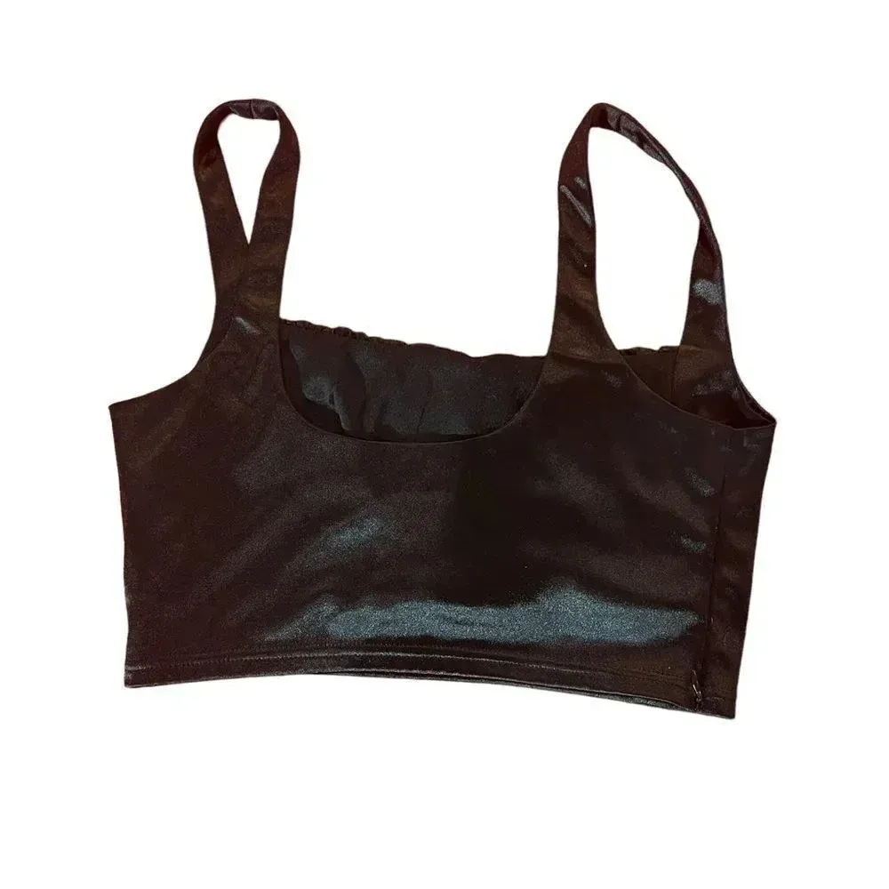 Adika Slick Satin Finish Black Crop Top‎ Size Medium - Image 4