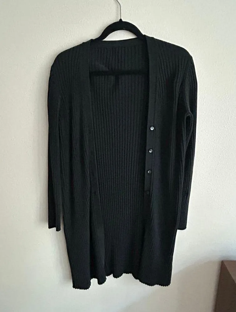 Black Ribbed Long Button Up Cardigan L Size M - Image 3