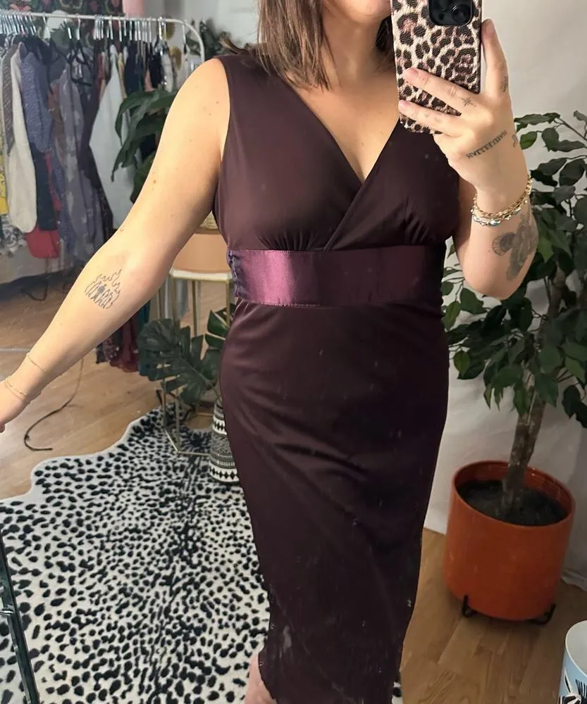 Y2k Ruby Rox V-Neck Fitted Midi Sheath Dress Burgundy XL - Image 4