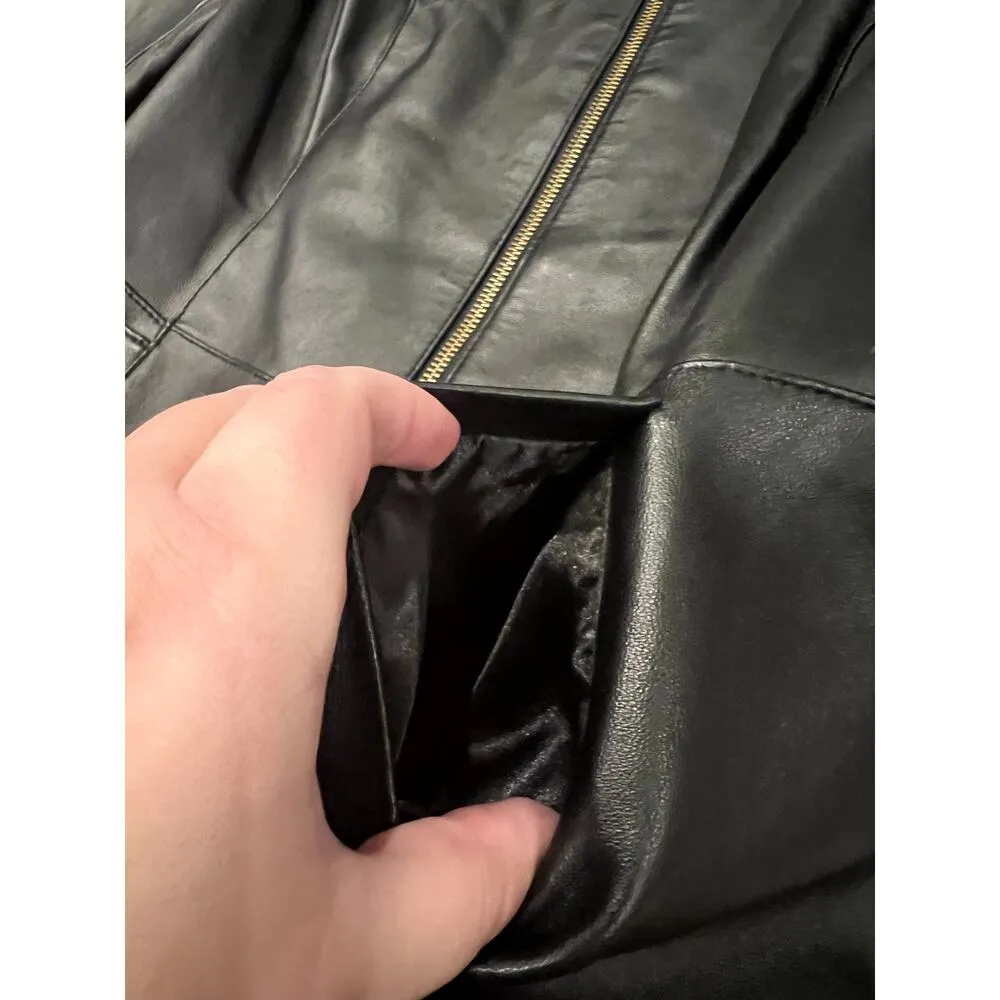 Vintage Denim & Co Black Leather Jacket Zip Up Fitted Work Jacket Blazer Formal - Image 4