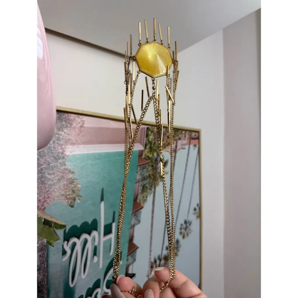 Topshop Freedom Gold Tone Layered Fringe Necklace Yellow Pendant Costume Jewelry - Image 5