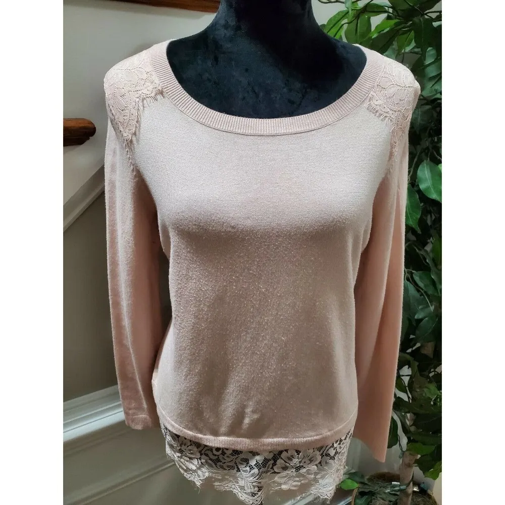 Adrianna Papell Women's Pink Rayon Round Neck Long Sleeve Sweater Top Size Small - Image 4