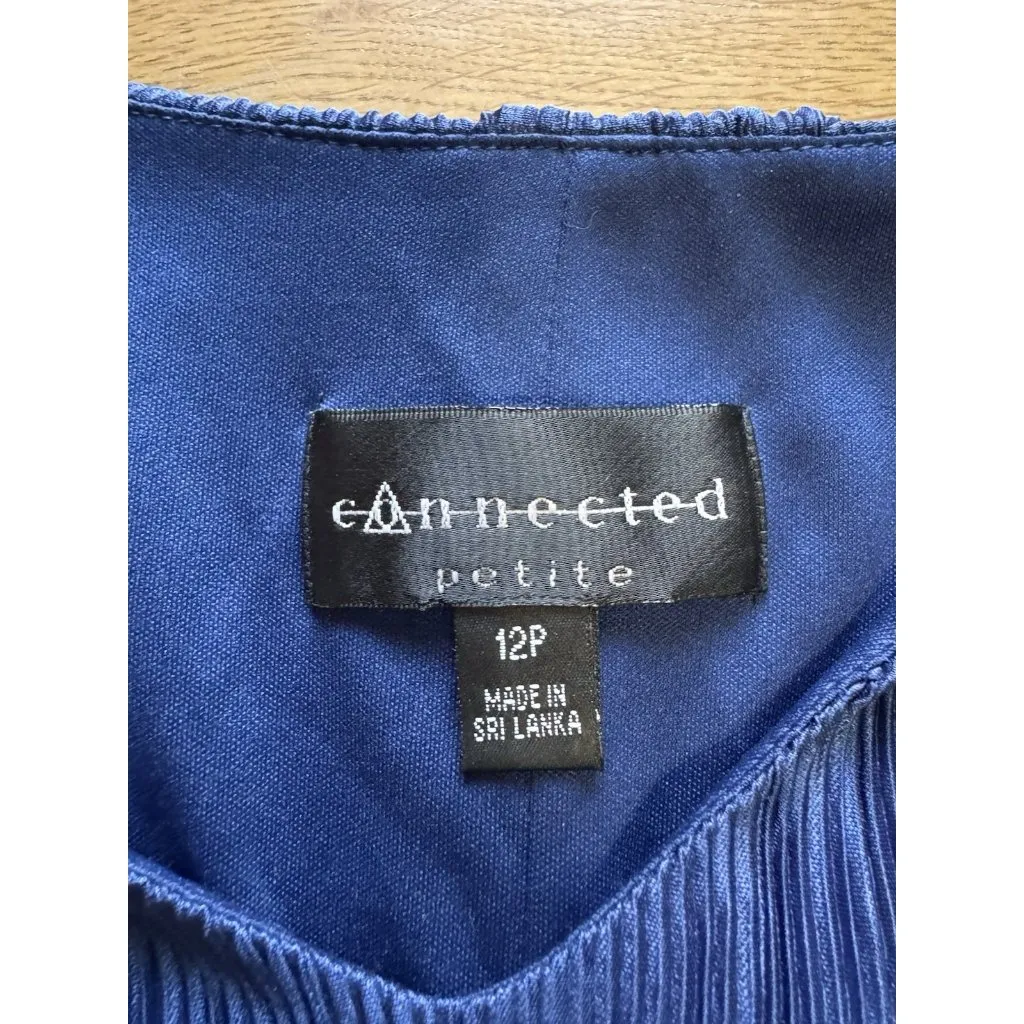 Connected Apparel Women Size 12P V Neck Blue Dress Tiered Polyester Metallic - Image 3