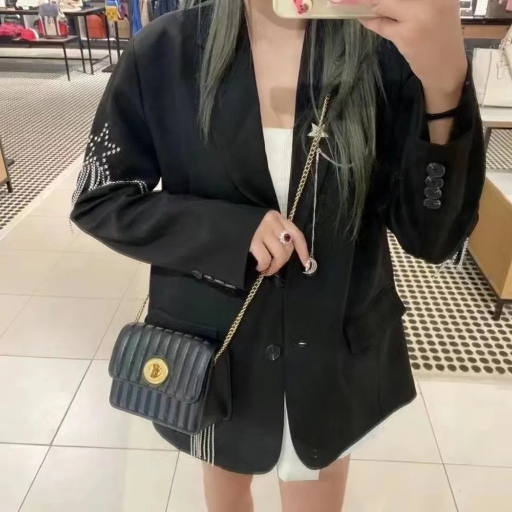 Coach X Jennifer Lopez with Linear Quilting Black Leather Cross Body Bag - Image 6