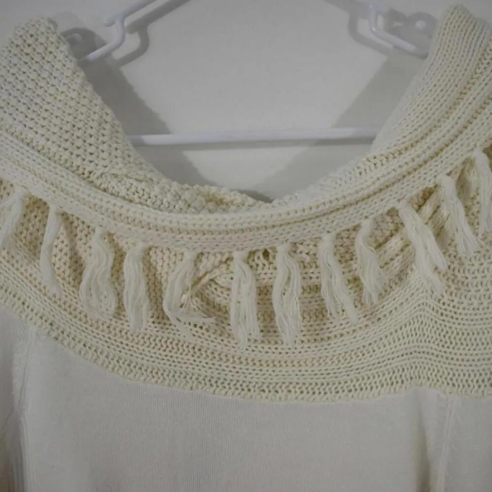Cache Cream Off Shoulder Tassel Knit Sweater Size Small - Image 6