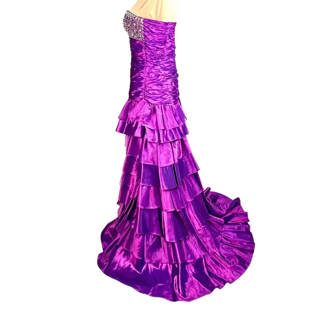 Deb Strapless Purple Jewel Hi Low Ball Gown Ruched Ruffles Size 5/6 Formal Dress - Image 5