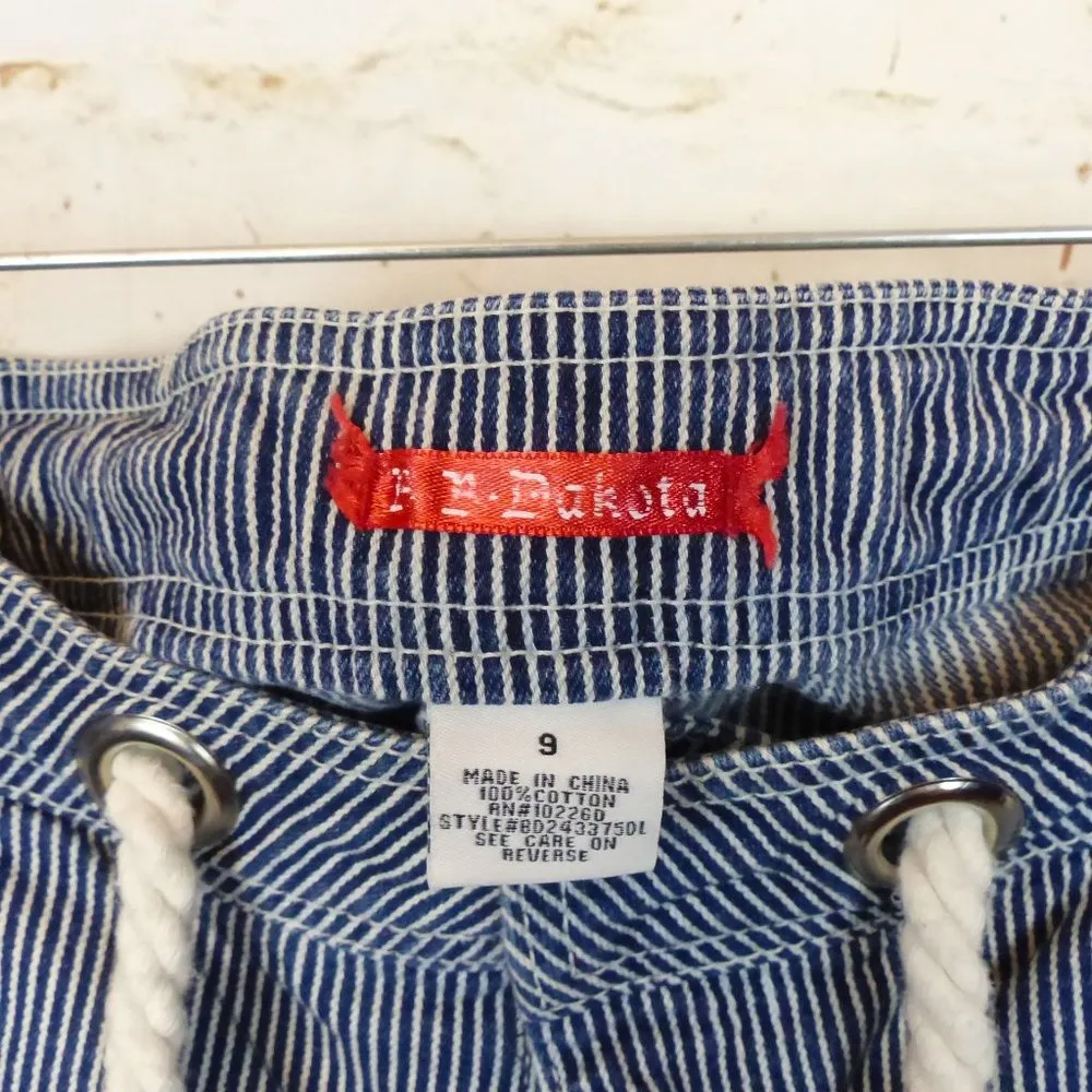 BB Dakota Denim Shorts Womens 9 Blue Railroad Stripes Rope Waist Nautical Y2K - Image 6